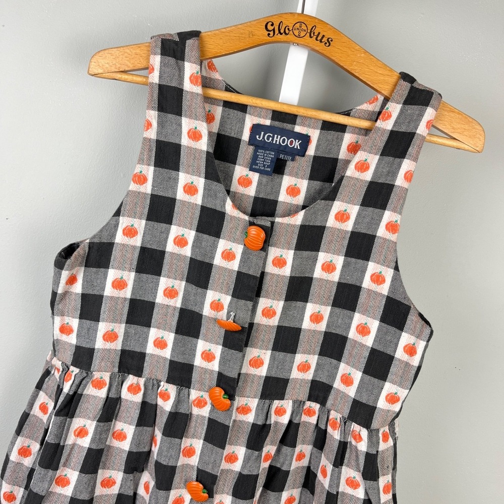 Vintage J.G. Hook Halloween Jumper Dress Womens 8P Pumpkin Plaid Grandma